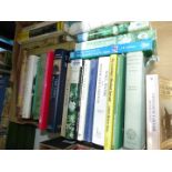 A box of gardening books including Wall, Water and Woodland Gardening, Rhododendrons and Magnolias,