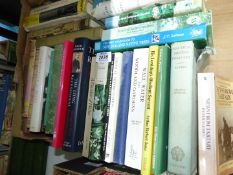 A box of gardening books including Wall, Water and Woodland Gardening, Rhododendrons and Magnolias,