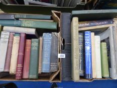 Two boxes of books including "Robert Peel" by Douglas Hurd,