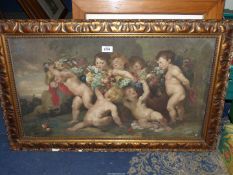A large carved gilt coloured framed Print titled 'Garland of Fruit' by Peter Paul Rubens,