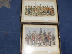 A pair of framed and mounted Prints in Hogarth style frames titled 'Types of The Bombay Army' and