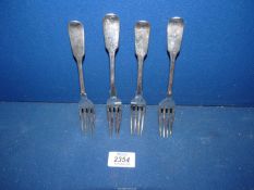 Four Silver dessert forks, London 1858, 1847, 1834 and 1833. Total weight 169g.
