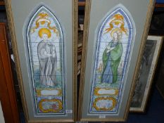 A pair of framed and mounted Pencil and Watercolour pictures depicting stained glass windows 'St
