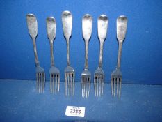 Six Silver forks, London 1840, maker WRS. Total lot weight: 263g.