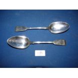 Two Silver serving Spoons, London 1836 and 1842, makers JW and JB. Total weight: 148g.