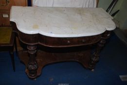 Mahogany framed marble topped washstand with drawer and lower shelf, a/f.