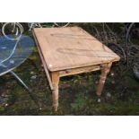 A Pine Kitchen Table with end drawer, 42'' x 30'' plus 10'' drop leaf.