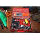 Two packs of chainsaw files 8'' x 1/4'', and a 110 volt Hilti gun (not working).