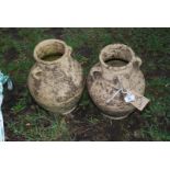 Two pottery Urns, 13'' high.