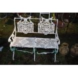 A two seater aluminium Garden Bench, painted white, 37'' wide x 34'' high, a/f.