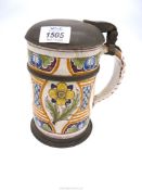 An 18th century German pottery stein, 18th century,