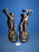 A Pair of Spelter style figures "l'industrie" and "le commerce", a/f., 12" tall.