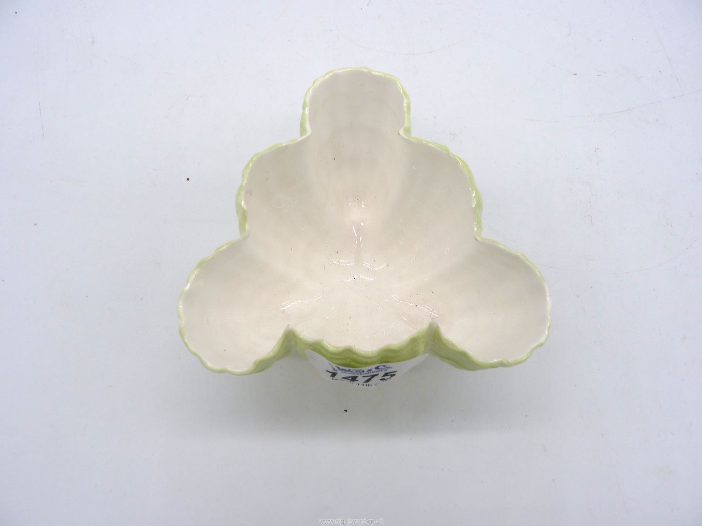 A Royal Worcester porcelain three-footed shell Bowl in green to cream gradient colour, - Image 2 of 3
