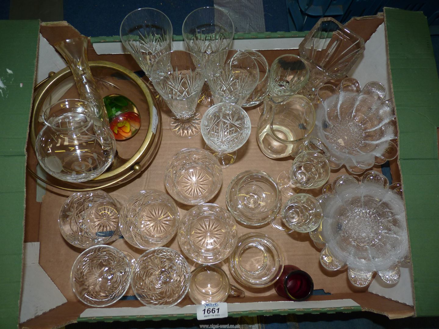 A quantity of glass including crystal whisky glasses, champagne flutes etc.