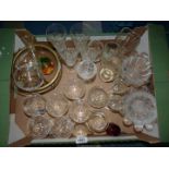 A quantity of glass including crystal whisky glasses, champagne flutes etc.