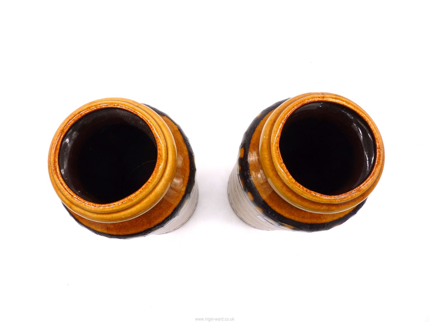 A pair of German Vases, no.. 517-30, 12" tall, in browns and black colourway. - Image 2 of 3