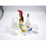 A small quantity of glass including cut glass sugar sifter, multi coloured glass bowls,