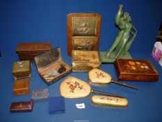 A quantity of miscellanea including an apprentice piece in the form of a coffer, jewellery boxes,