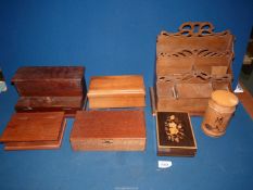 A quantity of boxes including marquetry, desk tidies, cigar boxes, etc.