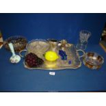 A box including a Swedish glass vase, glass 'lemon' and 'grapes', glass dishes, etc,