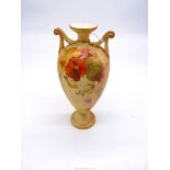A Grainger & Co Royal China Works Worcester blush ivory baluster vase with floral decoration,