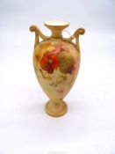 A Grainger & Co Royal China Works Worcester blush ivory baluster vase with floral decoration,