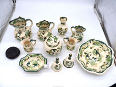 A quantity of Mason's 'Chartreuse' china including jugs, ginger jar, bells, dish etc.