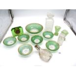 A green glass Fruit set, decanter etc.