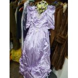 A Sally Litchfield design lilac Bridesmaid dress in Little Bo Peep (1980's) style, floral crown,