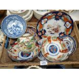 A quantity of Oriental style china including ginger jar, stone china, Pompadour, Old Willow,