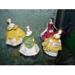 Four Royal Doulton figures 'Coralie', 'Soiree', 'The Last Waltz' and 'Scarlett'.