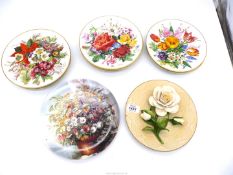 Nine floral display plates and a Bradex Capo-di-monte 'England Rose' wall plate.