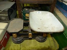 A set of cast iron Weighing scales (no weights).