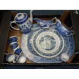 A quantity of blue and white china including six Wedgwood "Avon Cottage" teacups,