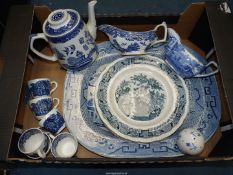 A quantity of blue and white china including six Wedgwood "Avon Cottage" teacups,