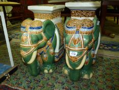 A pair of contemporary ceramic Conservatory Stools/plant stands in the form of Elephants