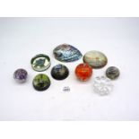 A quantity of Paperweights including New Zealand Paua shell, Guernsey, and floral (9).