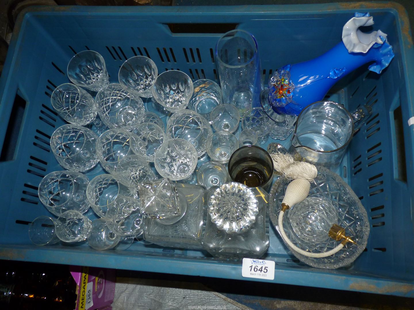 A quantity of miscellaneous crystal glasses including wine, sherry, and whisky,