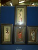 A set of four framed Collage pictures depicting "Boxer Rebellion" figures depicted in fabric,