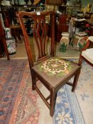 A Mahogany framed Georgian design side Chair having a drop-in tapestry upholstered seat.