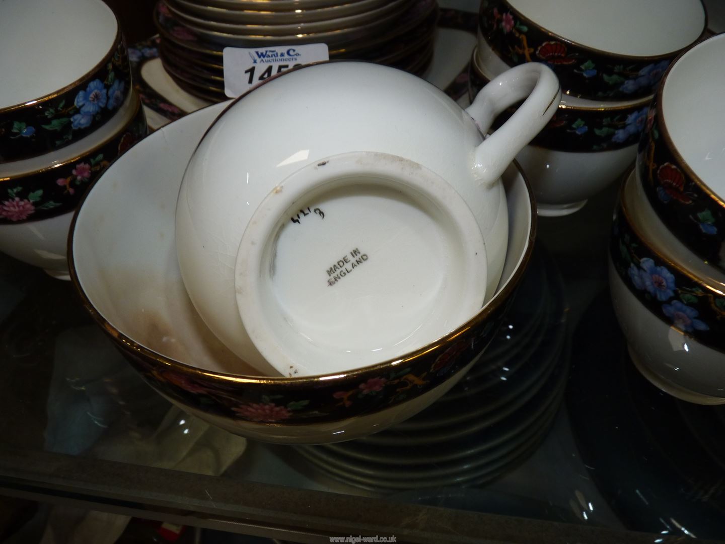 A Teaset including six cups and saucers, cake plate, tea plates, milk jug and sugar bowl, - Image 2 of 2