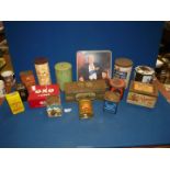 A quantity of vintage tins to include Harrod's Choc Chip Shortbread, Royal tin, Ridgeways Tea,