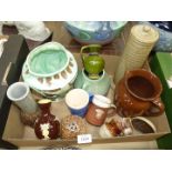 A quantity of pottery items including Purbeck pottery studio vase (crack to base),