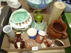 A quantity of pottery items including Purbeck pottery studio vase (crack to base),