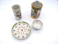 A quantity of four Chinese Famille rose porcelain items including two brush parts, one reign marked,