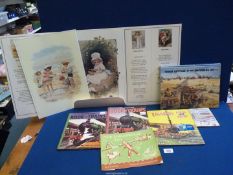 A large colour Victorian child's poster, three children's Train books, war book, etc.