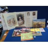 A large colour Victorian child's poster, three children's Train books, war book, etc.