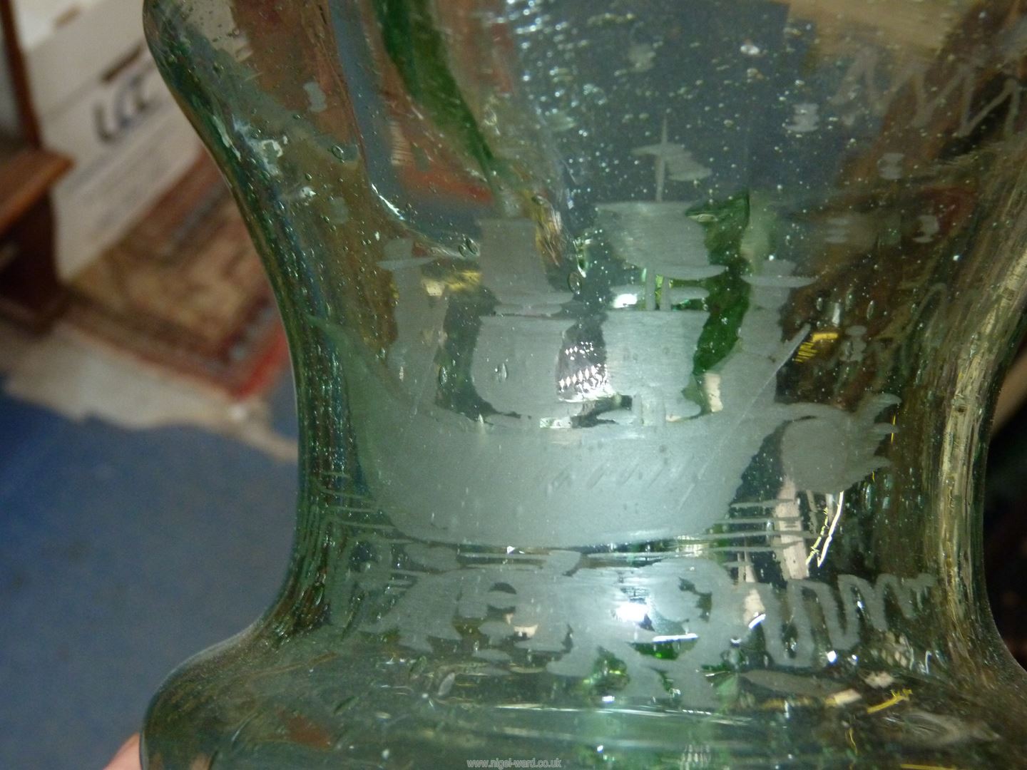 A hand blown green glass jug, - Image 3 of 3