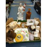 A quantity of china including Guernsey pottery Sultanas jar, Royal commemorative beakers,