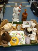 A quantity of china including Guernsey pottery Sultanas jar, Royal commemorative beakers,